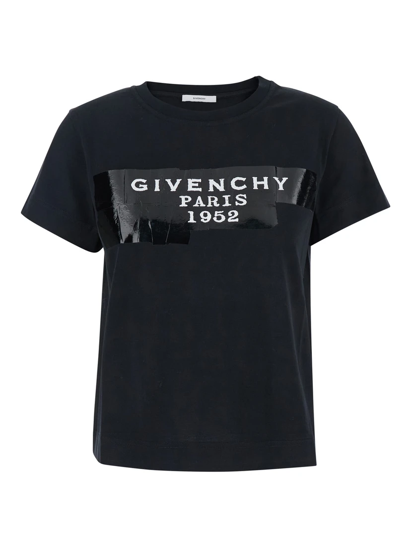 Black T-Shirt with Lettering Logo on the Front in Cotton Woman