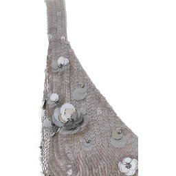 Grey Sleeveless Crop Top with Straps in Sequined Fabric Woman