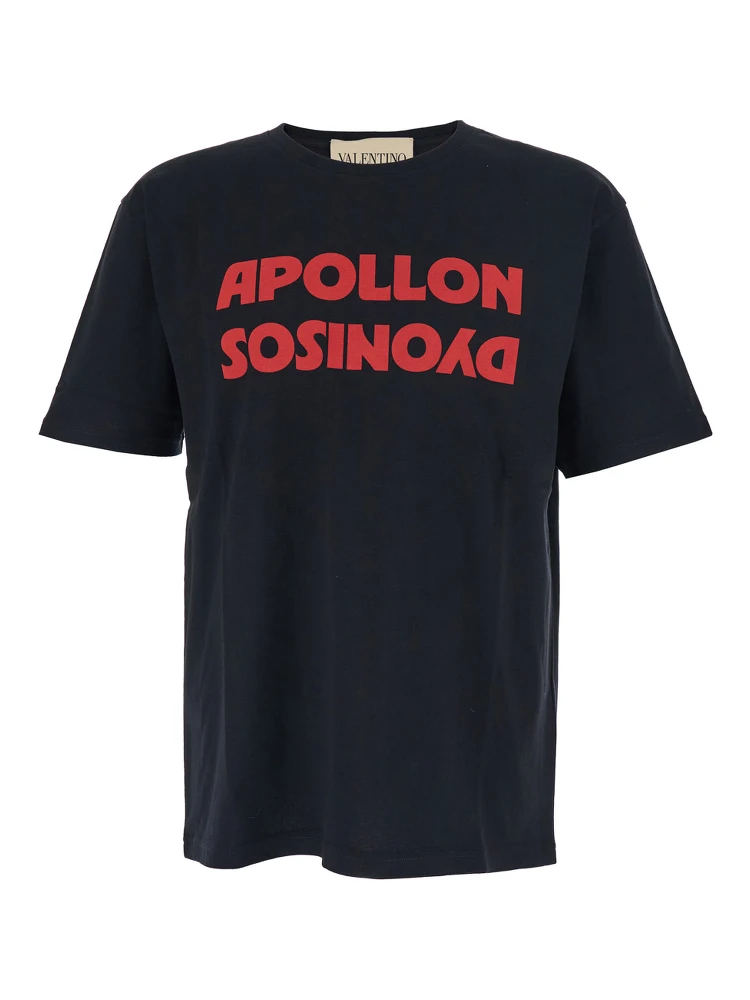 Black Crewneck T-Shirt with Print on the Front in Cotton Man