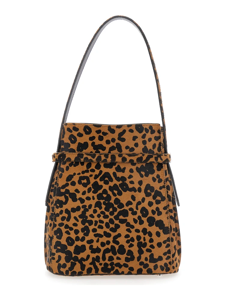 Brown Shoulder Bag with Fixed Shoulder Strap and All-Over Leopard Motif in Leather Woman alternative