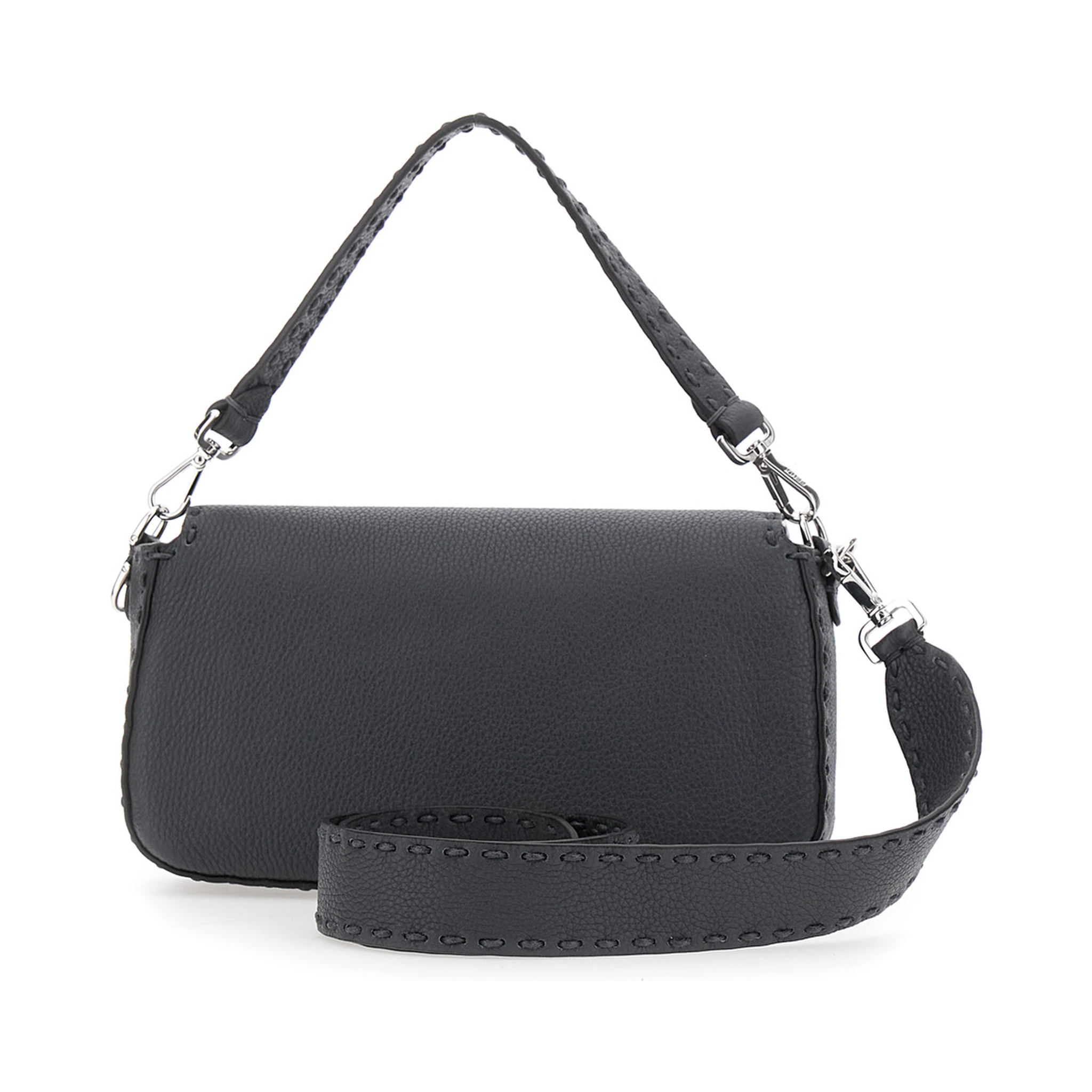 “Baguette” Grey Shoulder Bag with Contrast Stitching in Leather Man