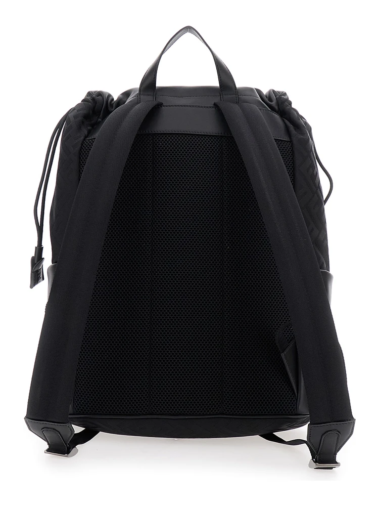 Black Backpack with Logo Plaque and All-Over FF Motif in Nylon Man alternative