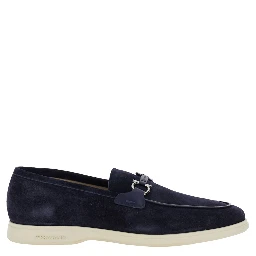 Cosimo Blue Loafers with Metallic Hooks on the Front in Suede Man