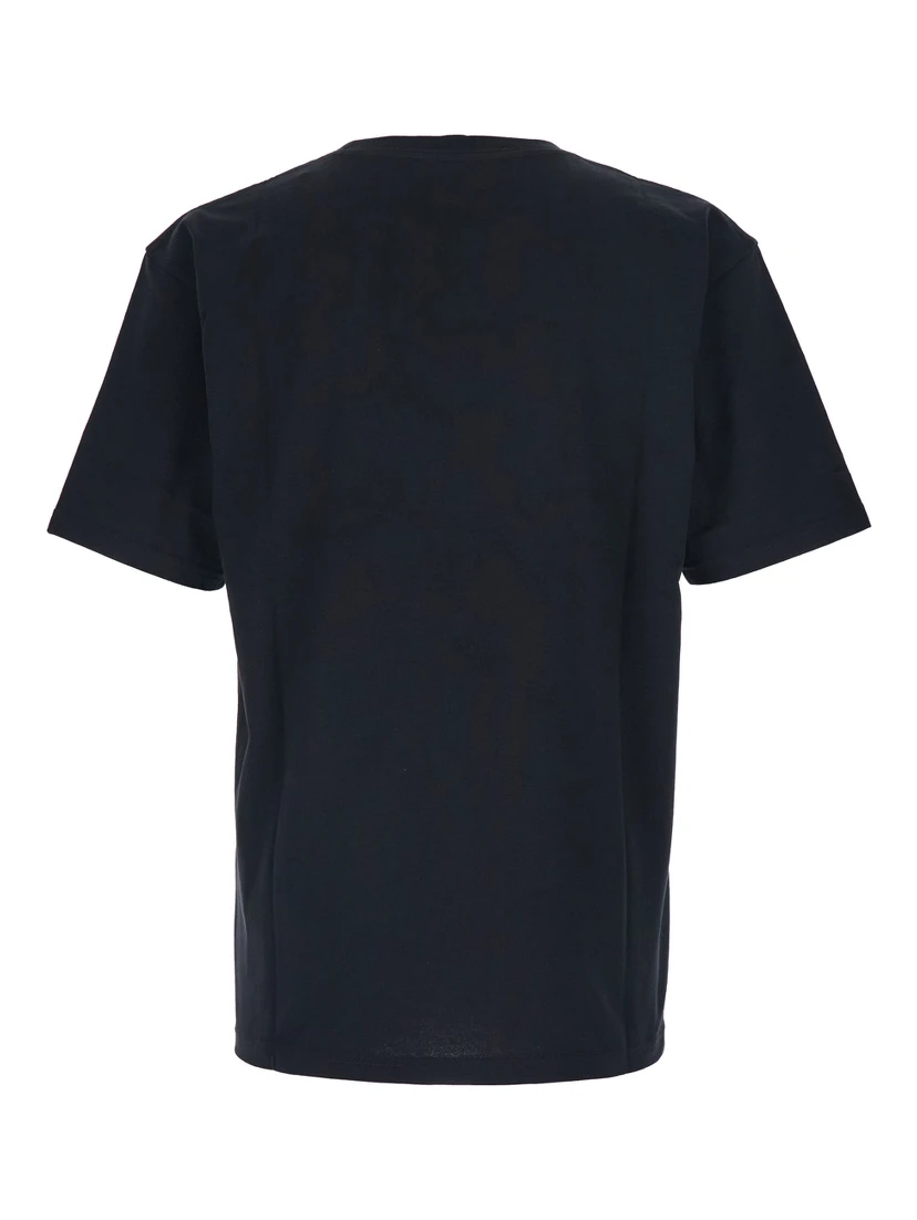 Black Crewneck T-Shirt with Print on the Front in Cotton Man
