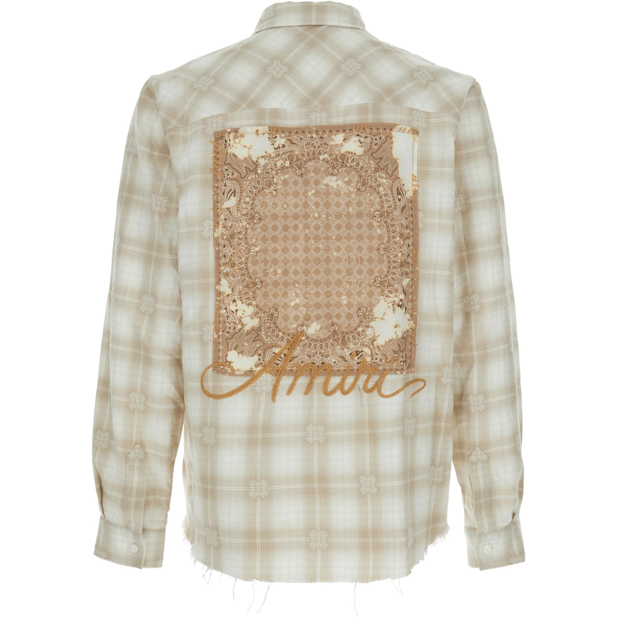 Beige Shirt with Check Pattern and Lettering Logo on Front and Backin Flannel Man