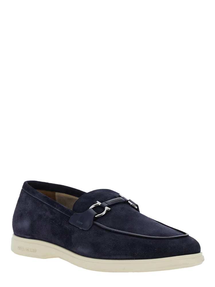 Cosimo Blue Loafers with Metallic Hooks on the Front in Suede Man alternative