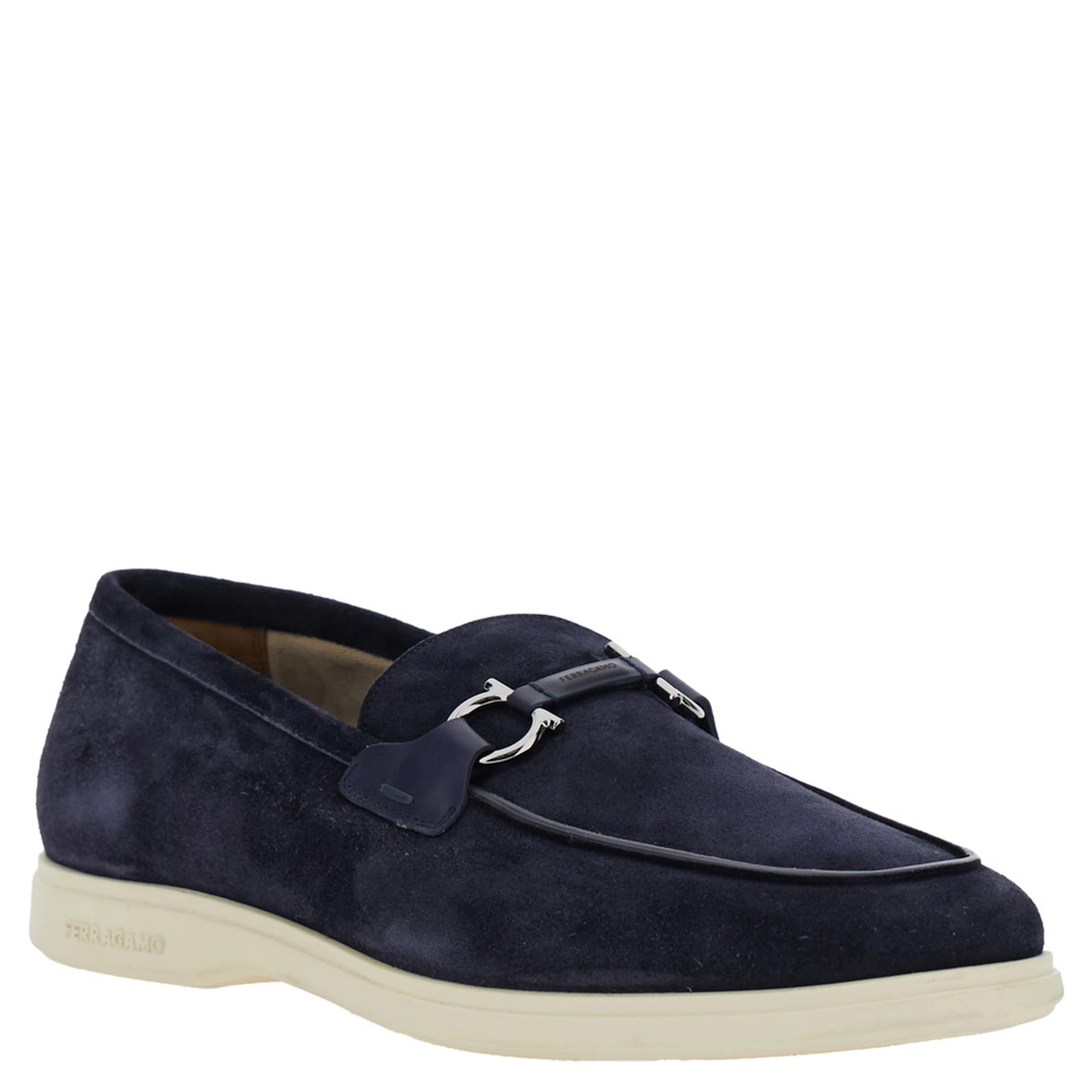 Cosimo Blue Loafers with Metallic Hooks on the Front in Suede Man