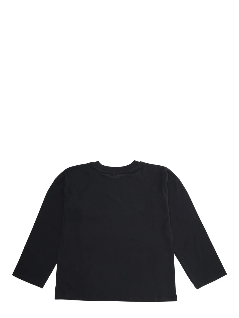 Black Crewneck T-Shirt with Logo Print on the Front in Cotton Boy