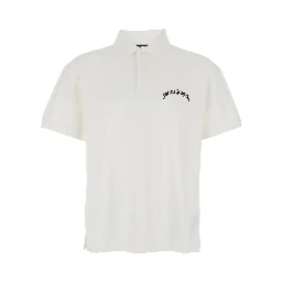White Polo Shirt with Logo Lettering on Front and Rear in Cotton Piquet Man