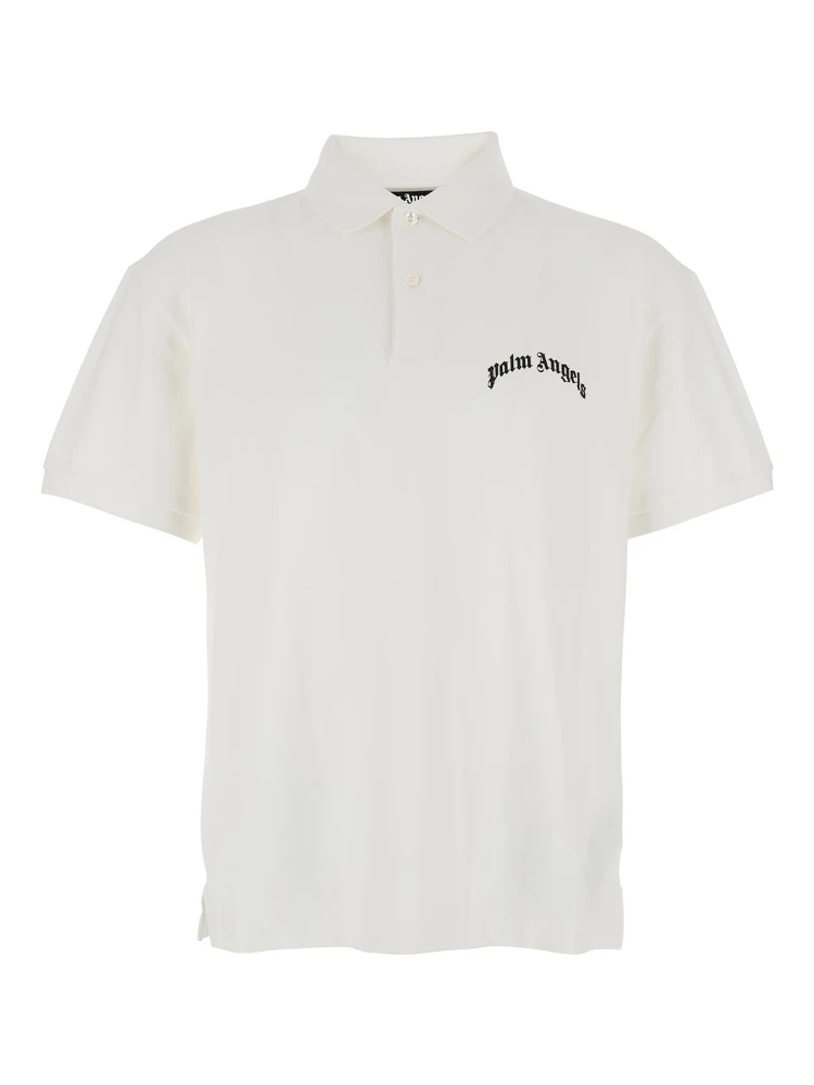 White Polo Shirt with Logo Lettering on Front and Rear in Cotton Piquet Man