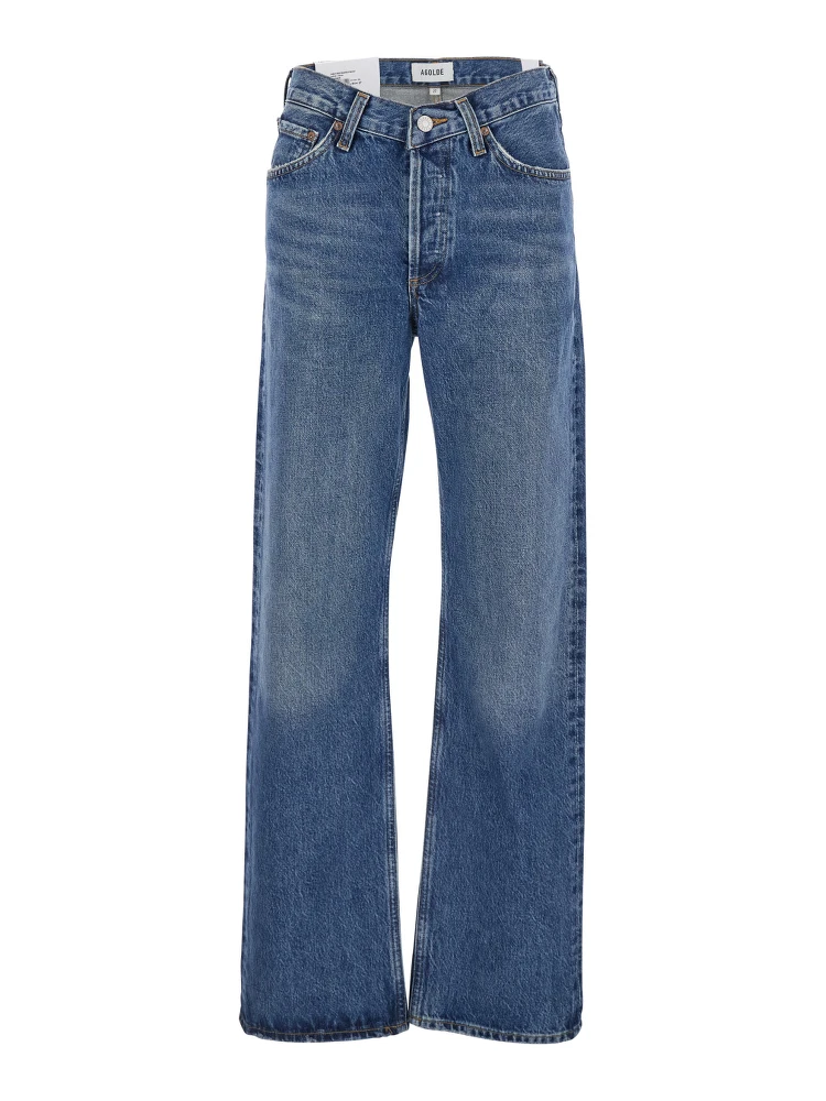 Blue Jeans with Beltl Loops and Logo Patch on the Rear in Denim Woman