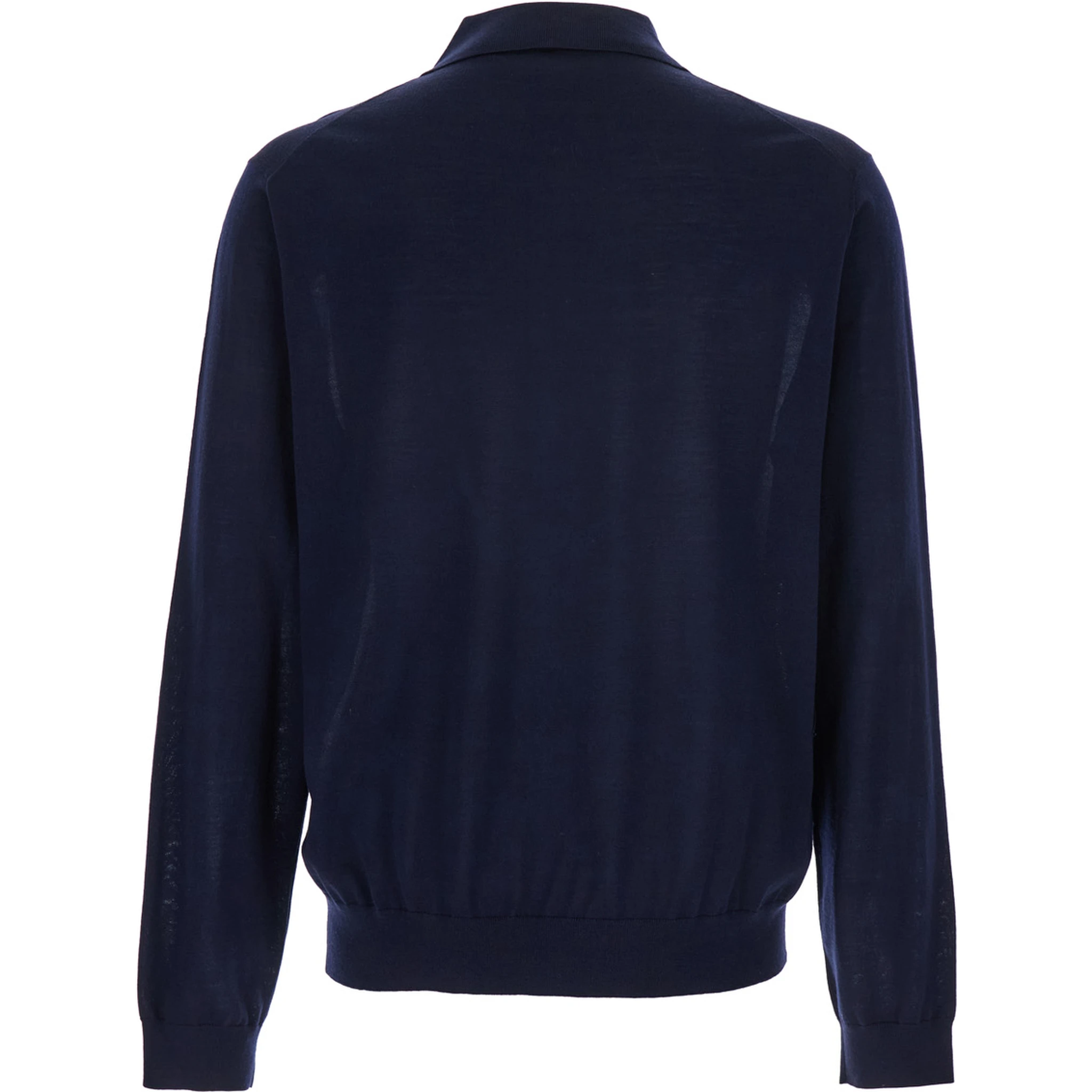 Blue Polo Shirt with Classic Collar and Ribbed Trims in Wool Man
