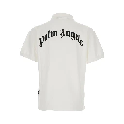 White Polo Shirt with Logo Lettering on Front and Rear in Cotton Piquet Man