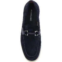 Cosimo Blue Loafers with Metallic Hooks on the Front in Suede Man