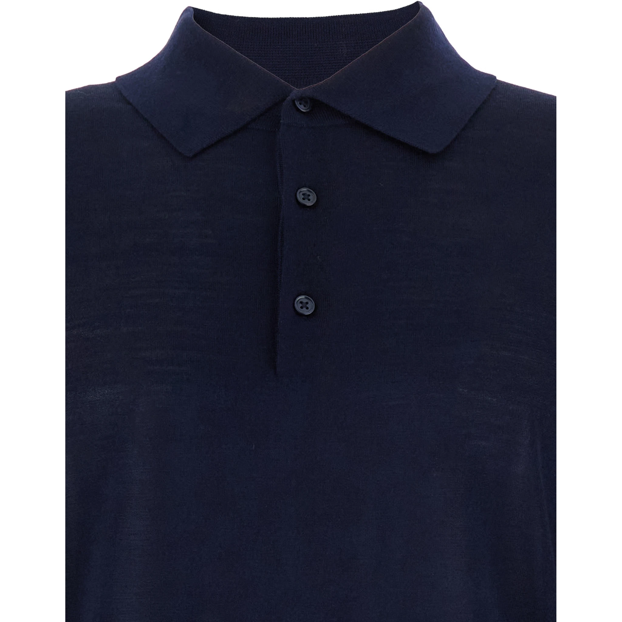 Blue Polo Shirt with Classic Collar and Ribbed Trims in Wool Man