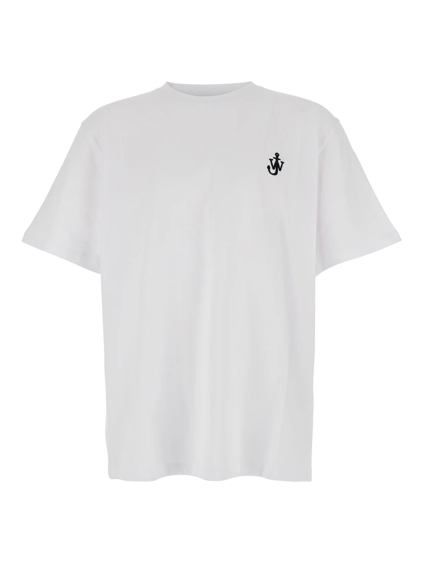 White T-Shirt with Logo on the Front in Cotton Man