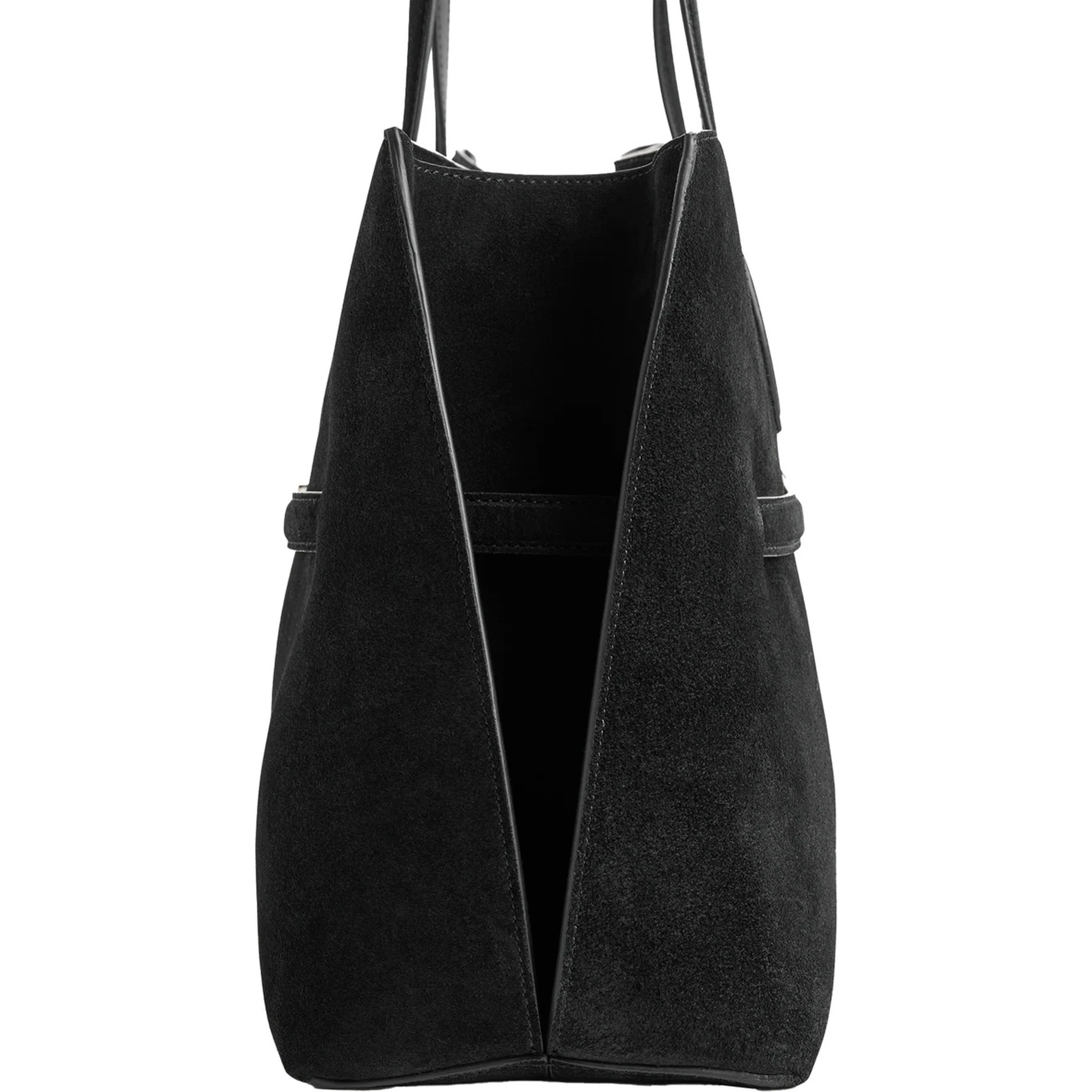 Lounge Black Tote Bag with Belt and Embossed Logo Lettering on the Front in Suede Woman