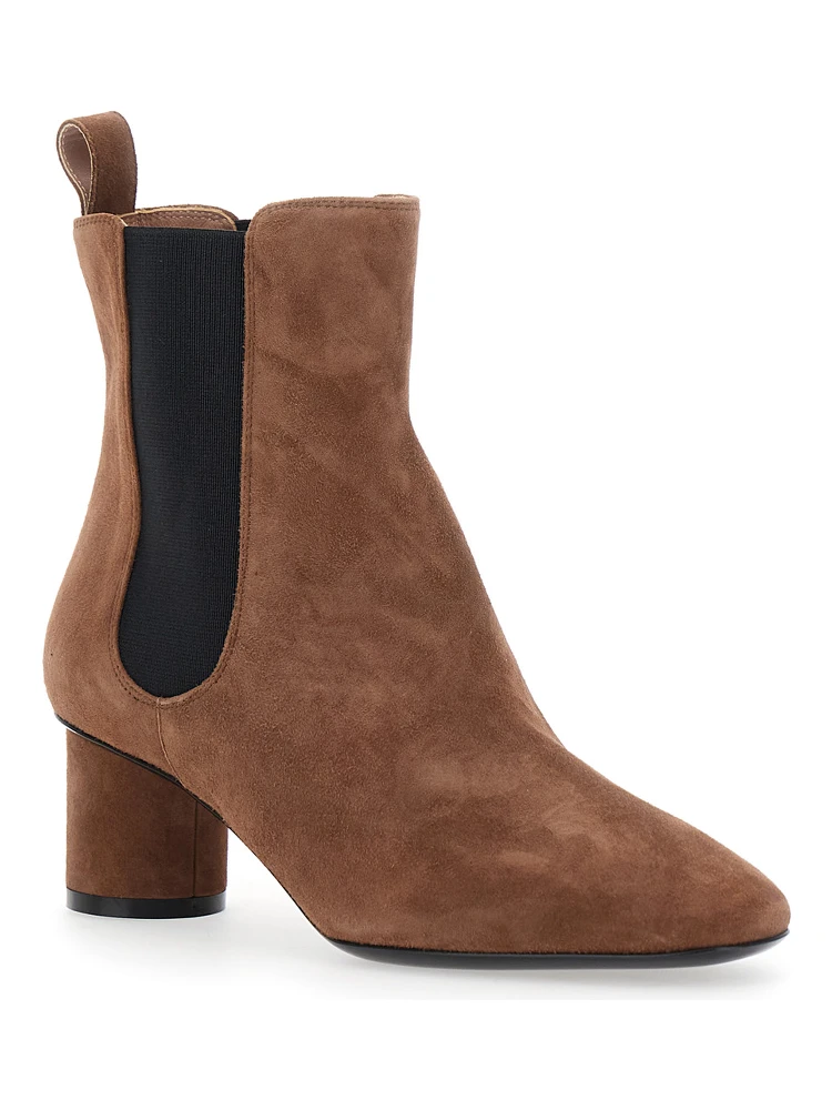 Brown Ankle Boots with Elastic Side Panel in Suede Woman alternative