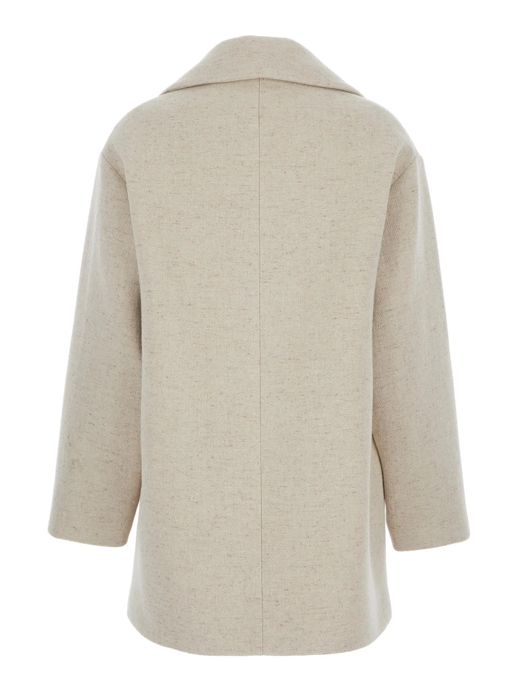 White Coat with Wide Lapels and Logo Printed on the Side in Wool and Silk Blend Woman alternative