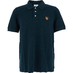 Blue Polo Shirt with Classic Collar and Logo Patch on the Front in Cotton Man
