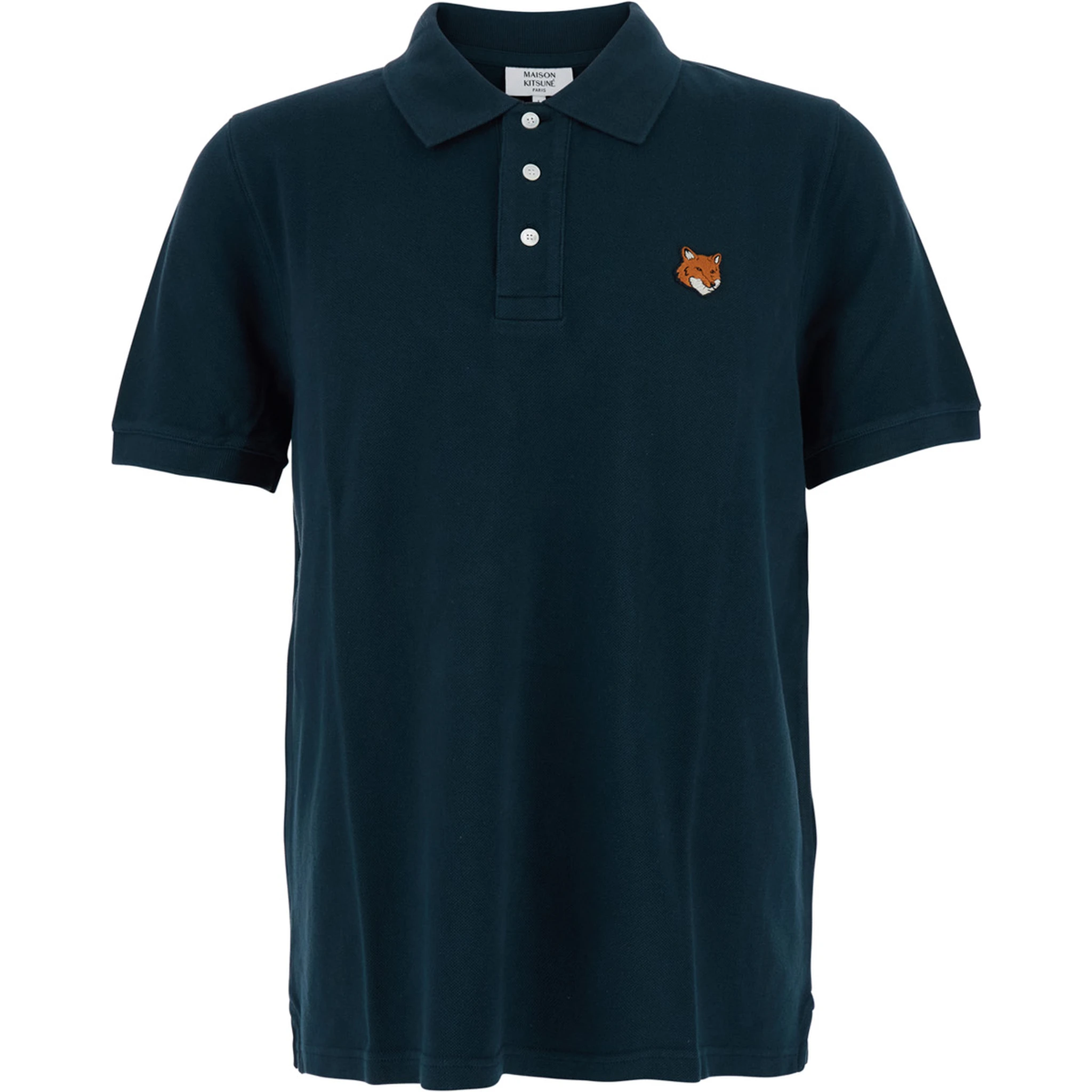 Blue Polo Shirt with Classic Collar and Logo Patch on the Front in Cotton Man