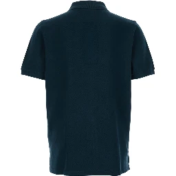 Blue Polo Shirt with Classic Collar and Logo Patch on the Front in Cotton Man
