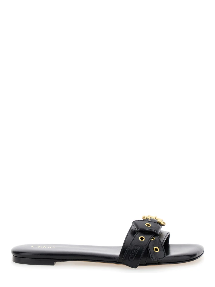 Mae Black Slip-On Sandals with Embossed Logo on the Insole in Leather  Woman