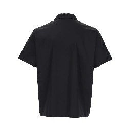 Black Shirt with Classic Collar and Print on the Front in Cotton Man