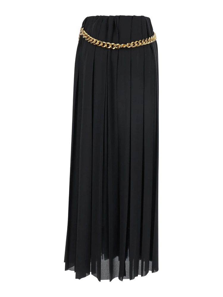 Black Long Pleaded Skirt with Belt in Tech Fabric Woman alternative