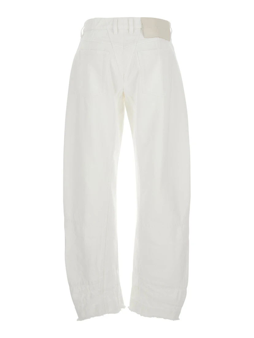 White Jeans with Logo Patch on the Rear and Fringed Hem in Denim Woman