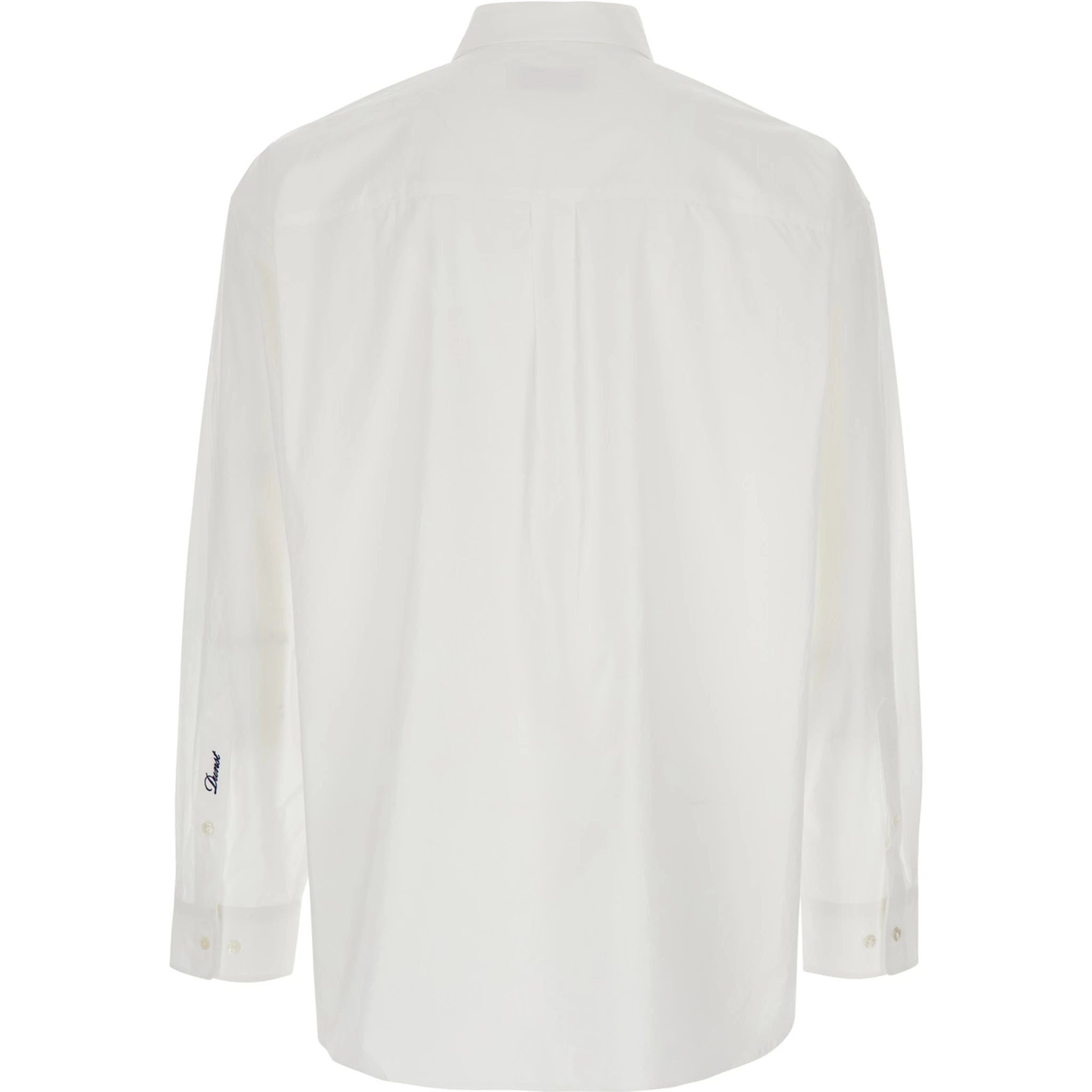 White Shirt with Patch Pocket on the Front and Embroidered Logo in Cotton Poplin Man
