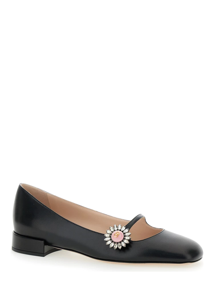 Black Ballet Shoes with Floral Detail with VLogo in Leather Woman alternative