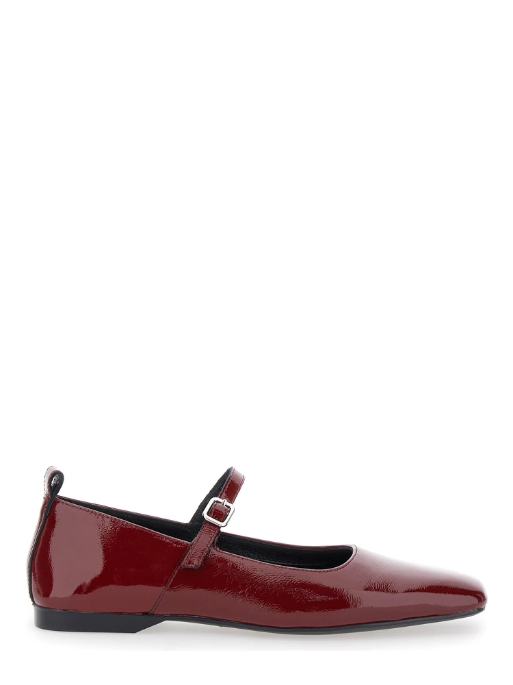Delia Red Ballerinas with Adjustable Strap in Shiny Leather Woman