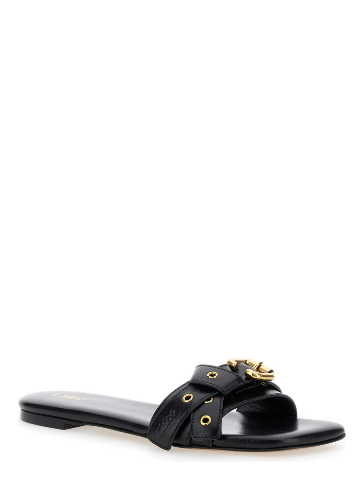 Mae Black Slip-On Sandals with Embossed Logo on the Insole in Leather  Woman alternative