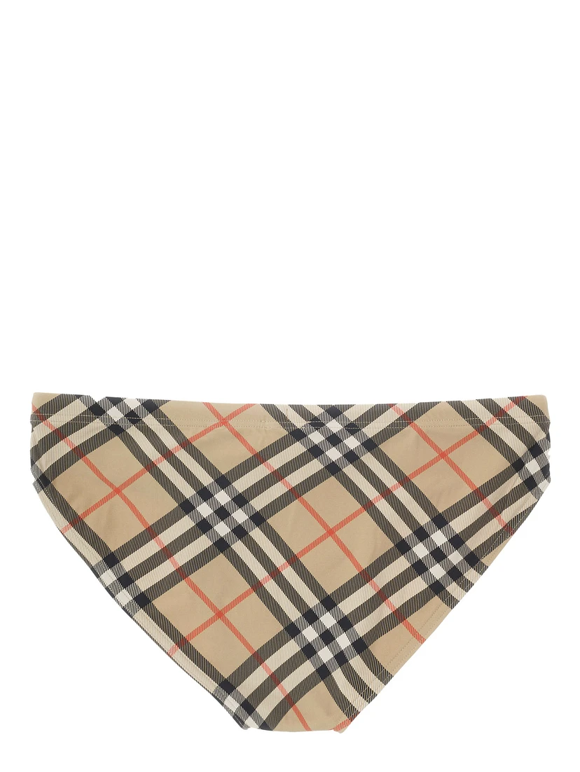 Beige Speedo with Check Motif in Polyamide Man