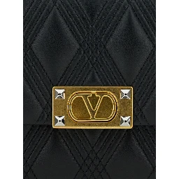 Quiltie 67 Black Shoulder Bag with VLogo Metallic Plate on the Front in Quilted Leather Woman