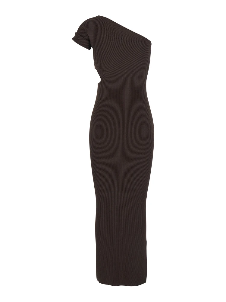 Arda Brown Long Dress with Cut-Out and One-Shoulder Design in Viscose Blend Woman alternative