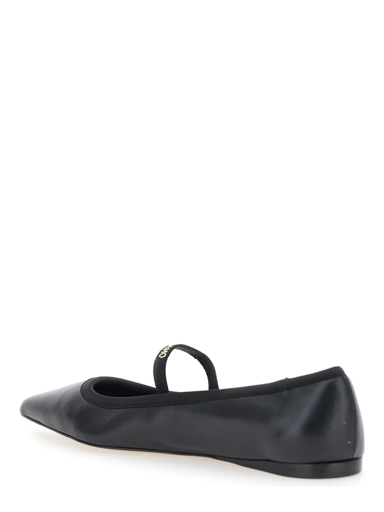 Carice Black Ballet Shoes with Ribbon Detail and Logo Lettering on the Front in Leather Woman alternative