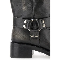 Black Ankle Boots with Studs and Ring in Leather Woman
