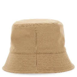 Beige Bucket Hat with Dropped Wide Brim and Logo Patch on the Front in Cotton Blend Woman