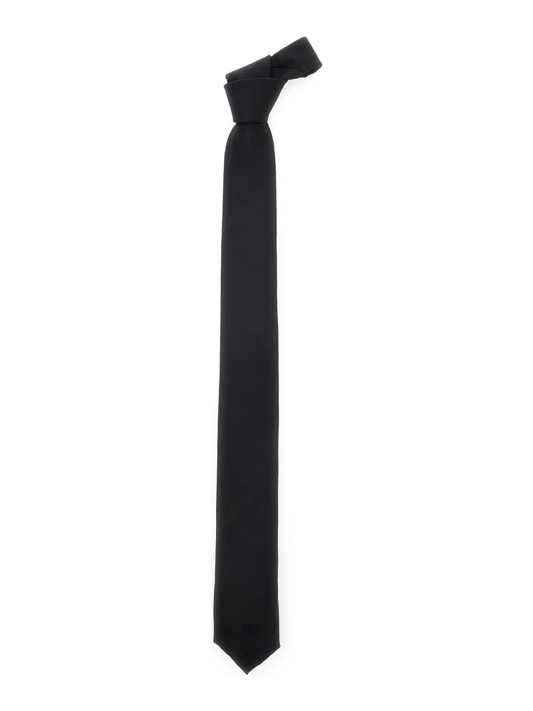 Black Tie with Tie Closure on the Rear and All-Over Logo Embroidery in Silk Man