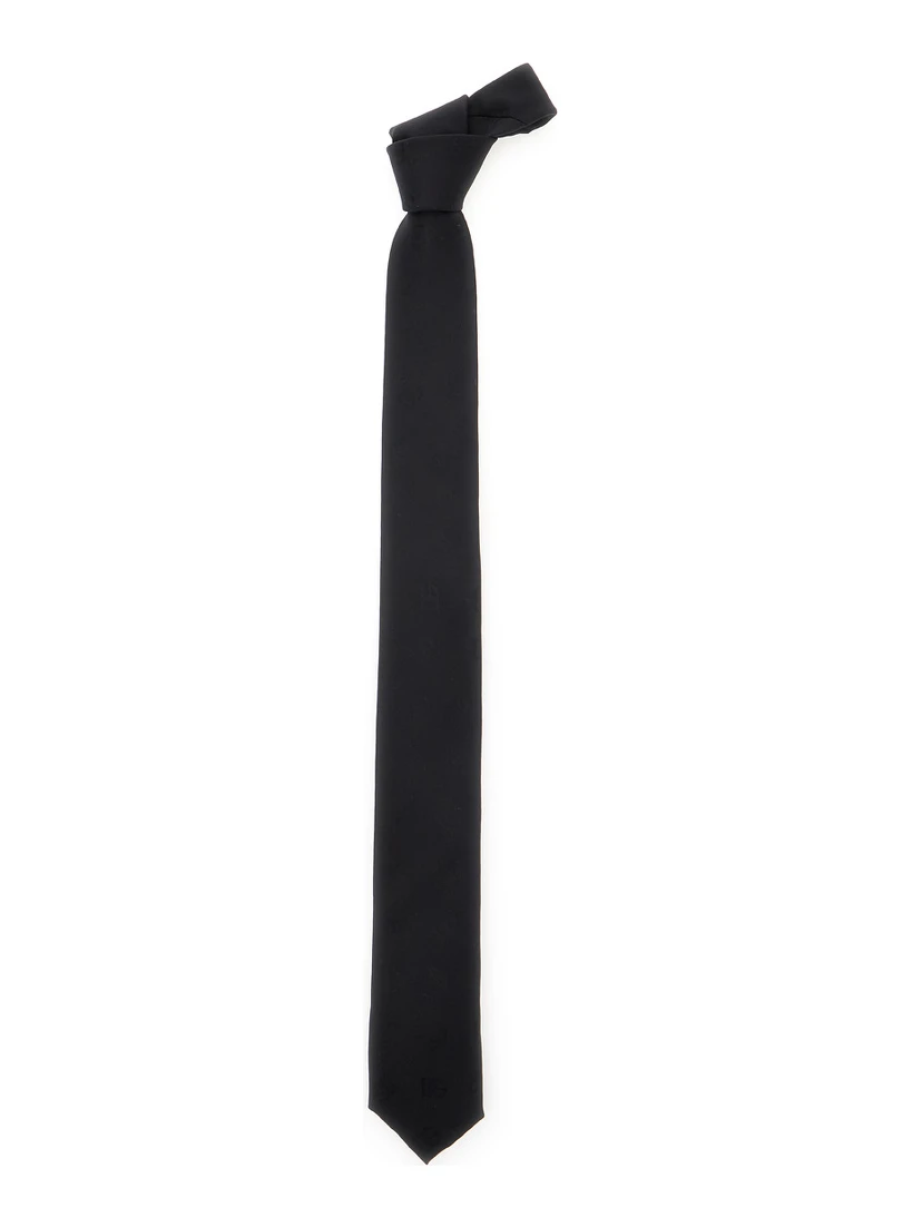 Black Tie with Tie Closure on the Rear and All-Over Logo Embroidery in Silk Man