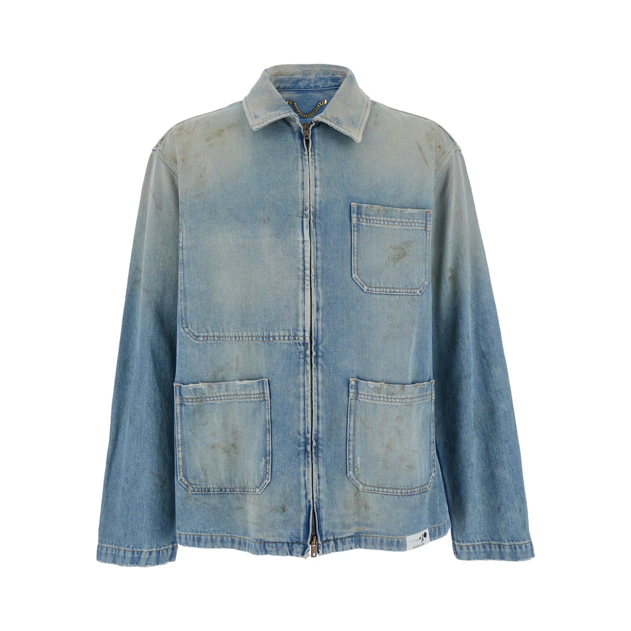 Light Blue Jacket with Classic Collar and Logo Patch on the Rear in Denim Man
