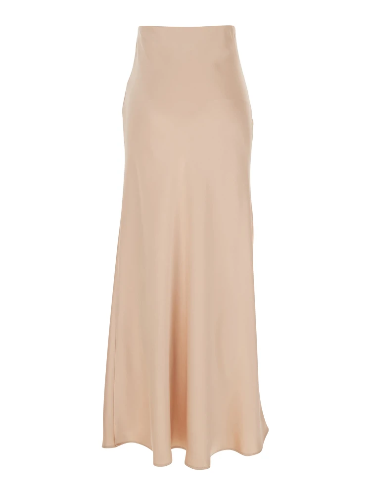 Beige Long Skirt with Ruffle Detail at the Bottom in Satin Woman alternative