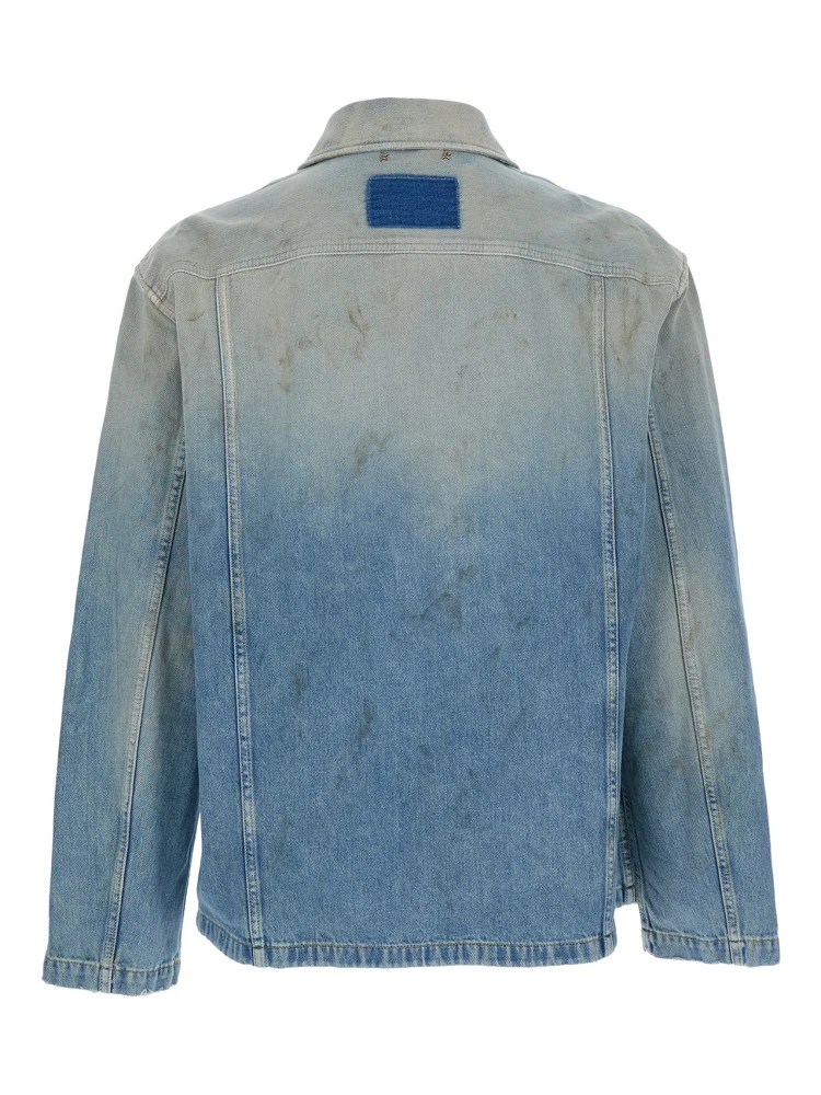 Light Blue Jacket with Classic Collar and Logo Patch on the Rear in Denim Man alternative
