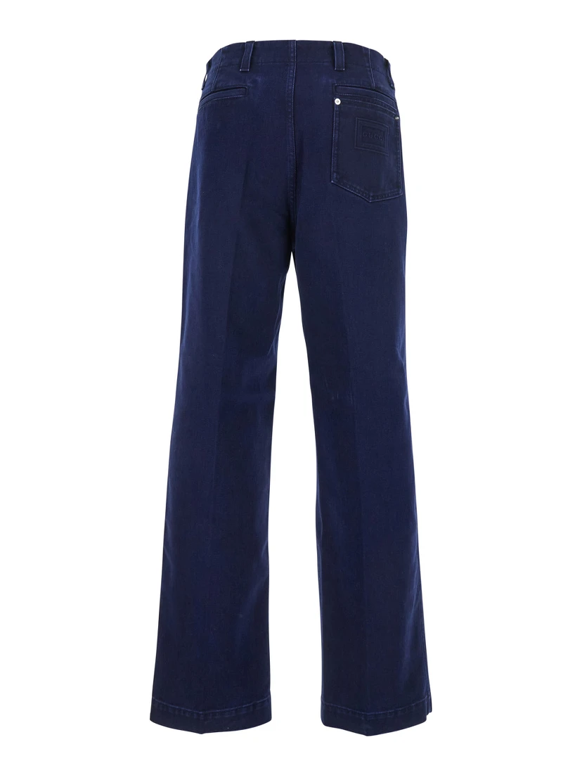 Blue Pants with One Patch Pocket on the Rear and Logo Lettering on the Rear in Cotton Canvas Man