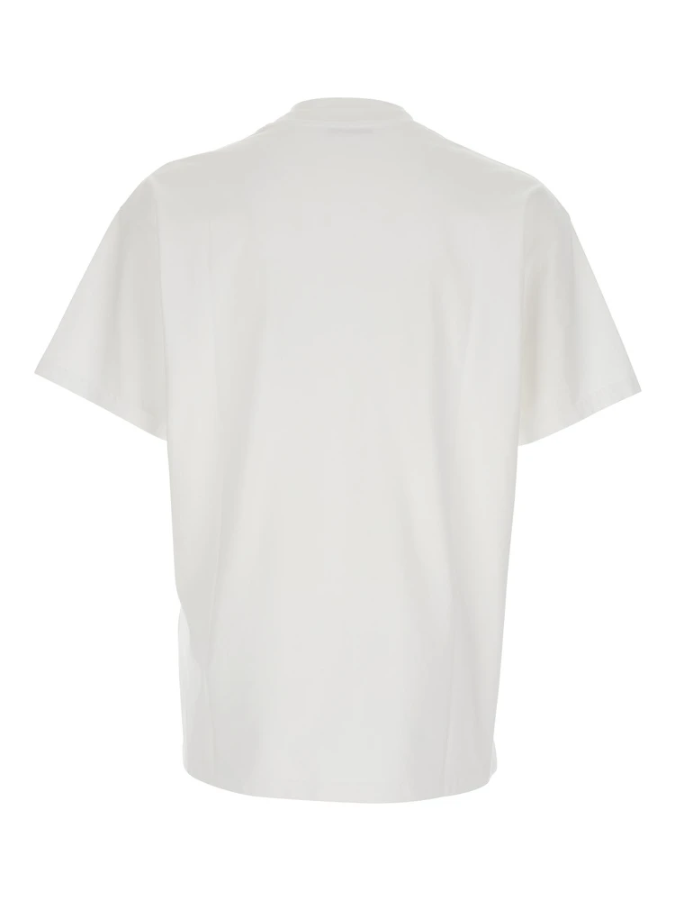 White T-Shirt with Diagonal Embroidered Logo in Cotton Man alternative