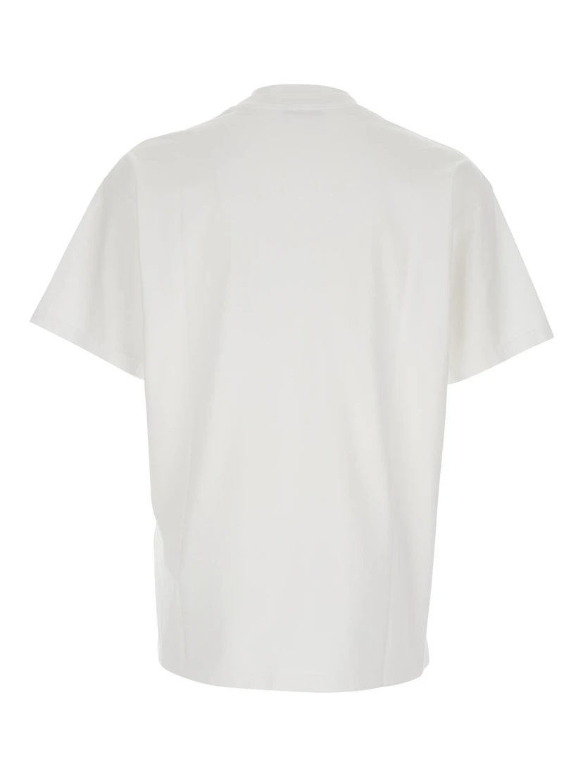 White T-Shirt with Diagonal Embroidered Logo in Cotton Man