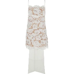 White Sleeveless Mini Dress with Floral Lace Embroidery and Scallop Hem in Cotton Blend Woman