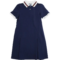 Blue Dress with Peter Pan Collar and Web Detail in Cotton Baby